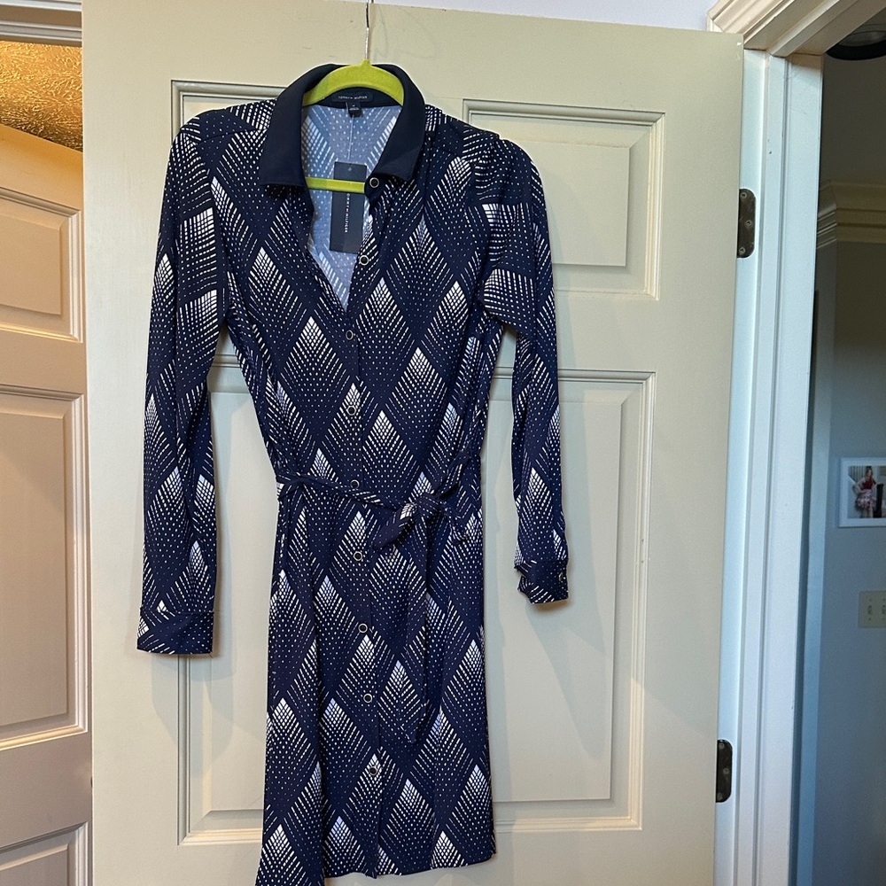 Tommy Hilfiger Navy and White Geometric Dress sz M
